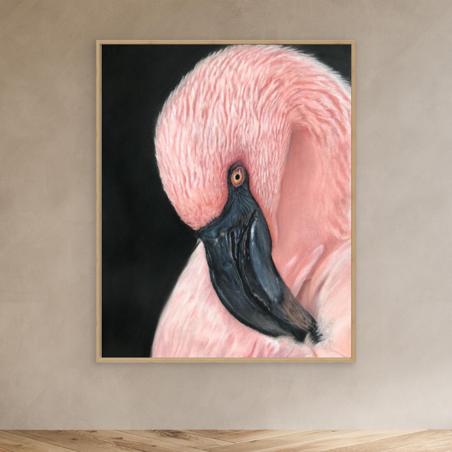 Flamingo Serenity - Pink Flamingo Pastel Portrait Canvas Print