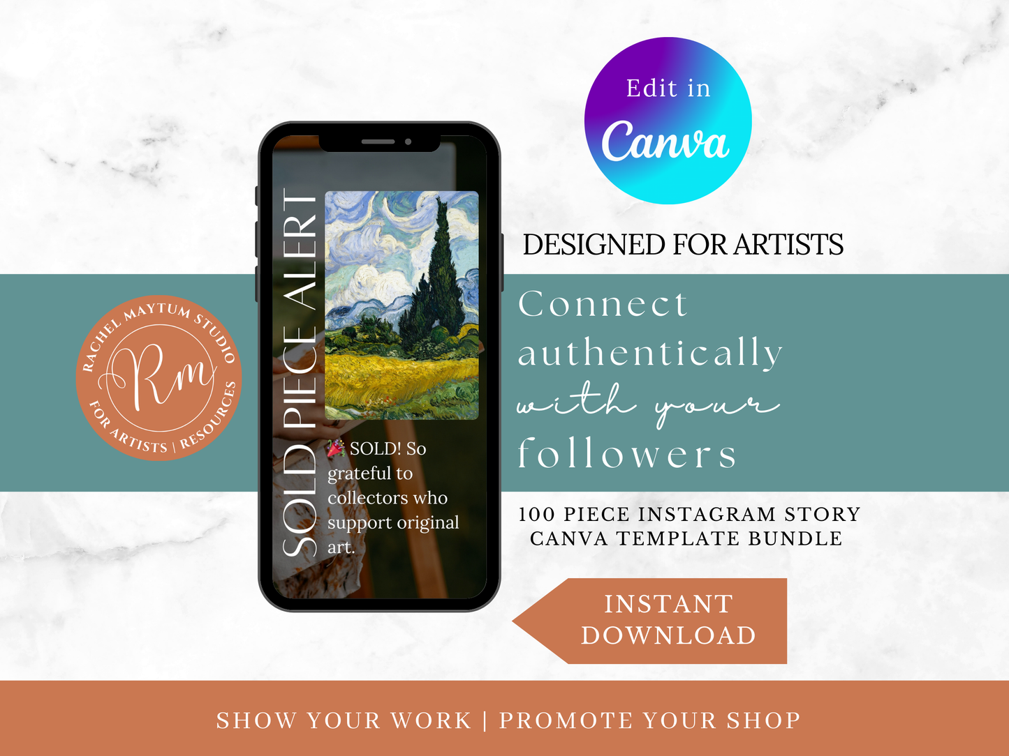 100 Editable Instagram Story Templates for Artists | Canva Social Media Kit for Art Marketing