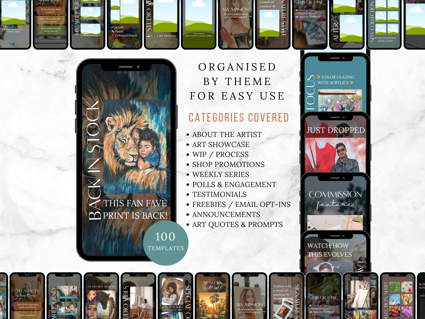 100 Editable Instagram Story Templates for Artists | Canva Social Media Kit for Art Marketing