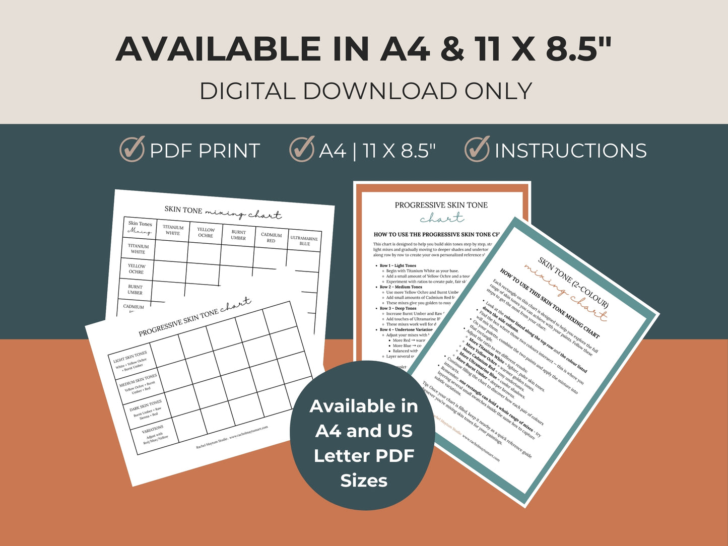 Skin Tone Mixing Charts | Printable Acrylic Painting Worksheets | Colour Mixing Guide for Artists (Set of 2)