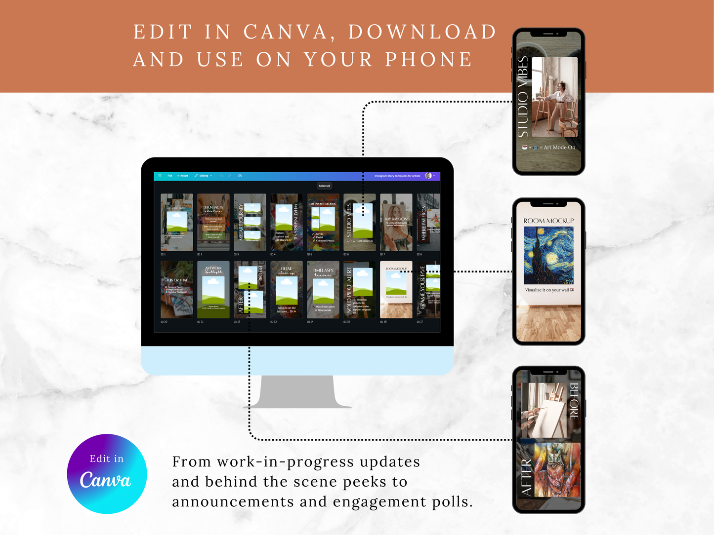 100 Editable Instagram Story Templates for Artists | Canva Social Media Kit for Art Marketing