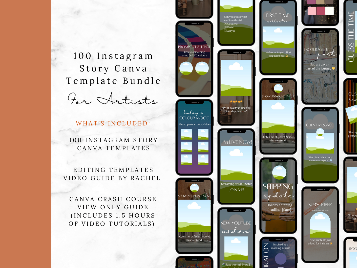100 Editable Instagram Story Templates for Artists | Canva Social Media Kit for Art Marketing