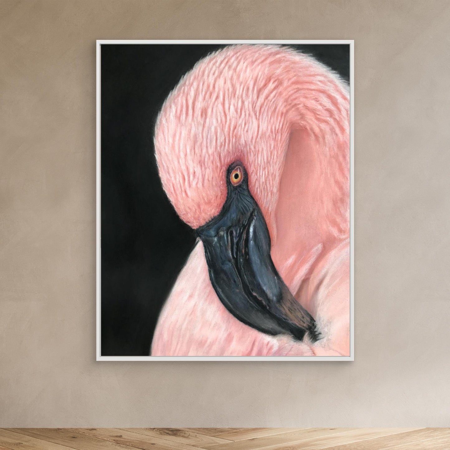 Flamingo Serenity - Pink Flamingo Pastel Portrait Canvas Print