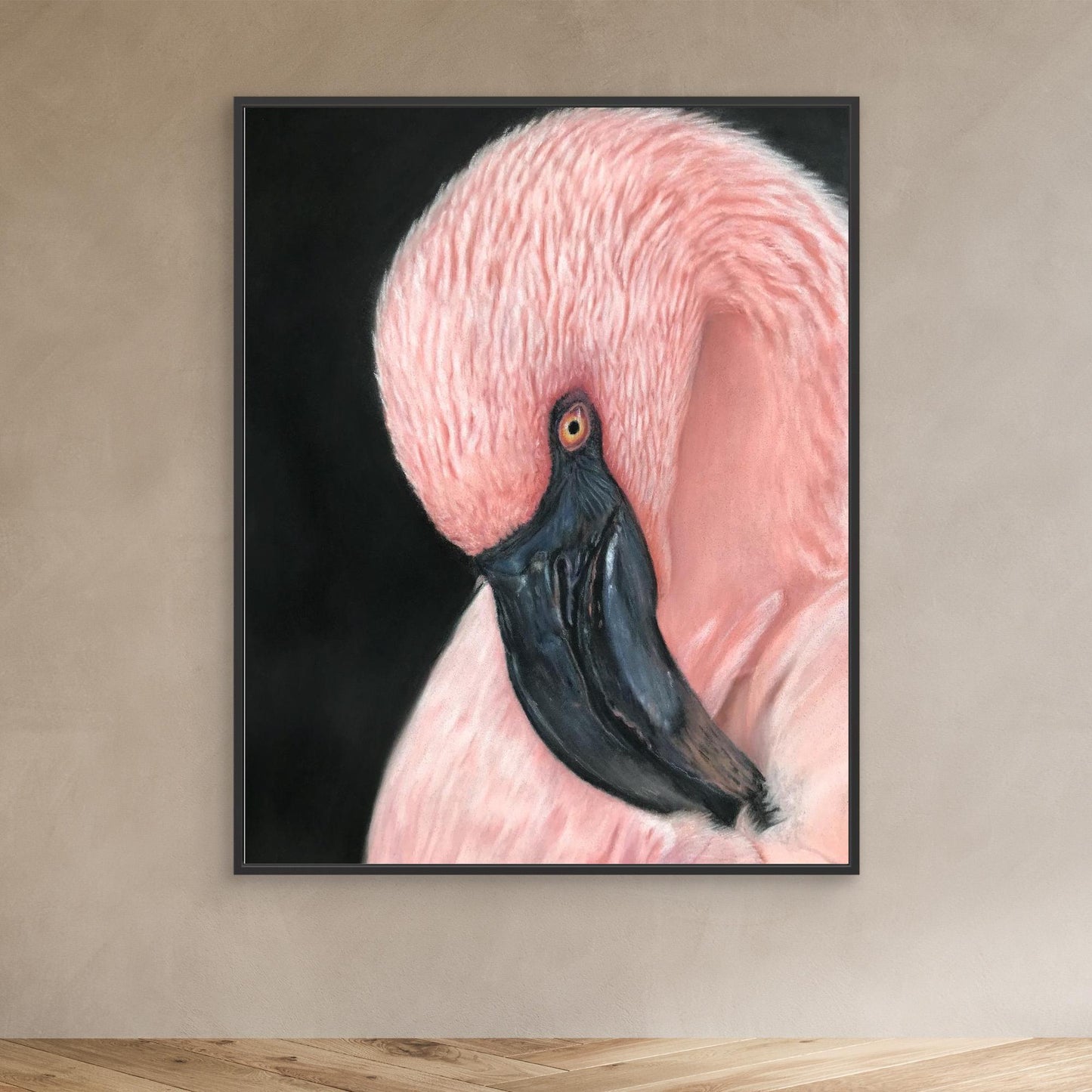 Flamingo Serenity - Pink Flamingo Pastel Portrait Canvas Print