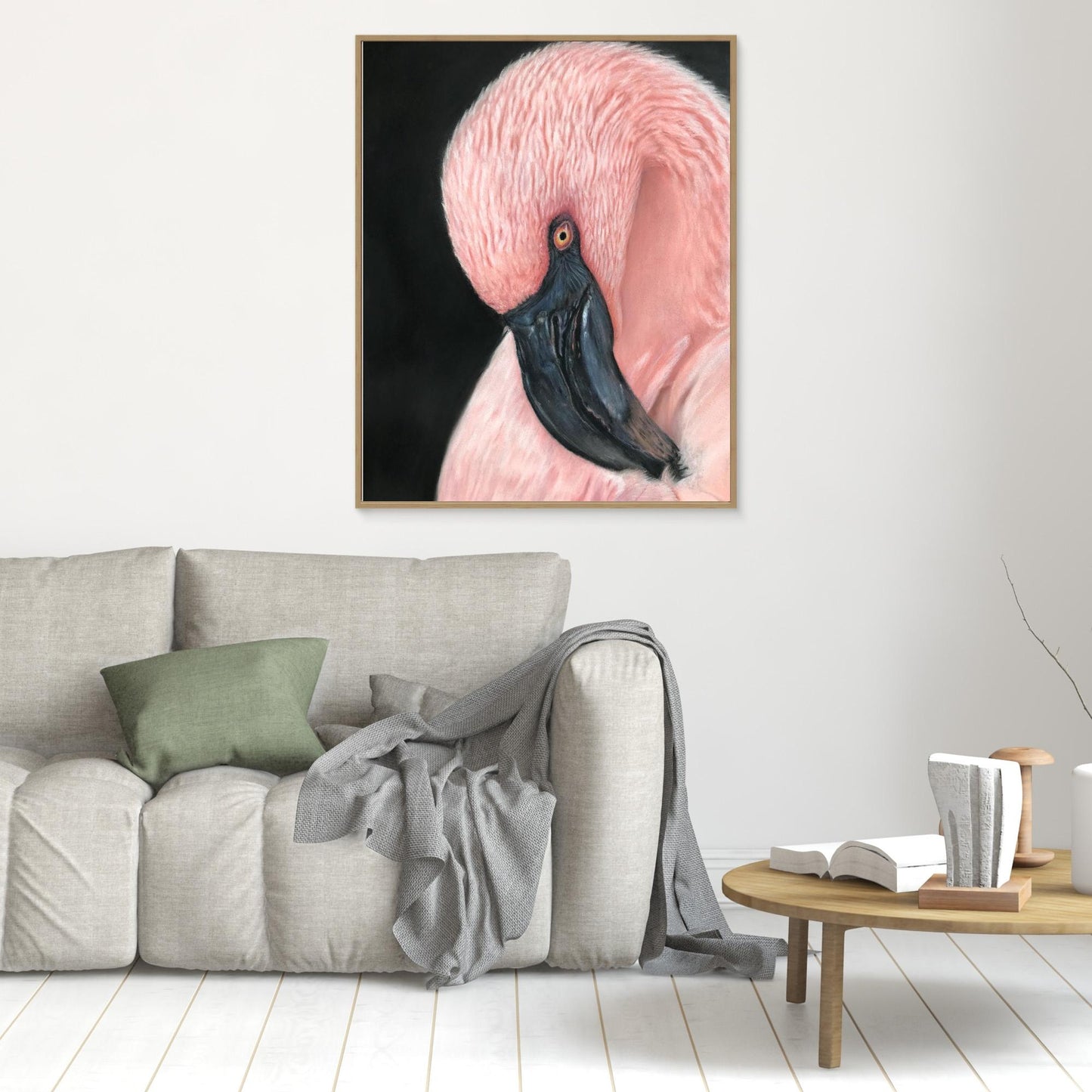 Flamingo Serenity - Pink Flamingo Pastel Portrait Canvas Print