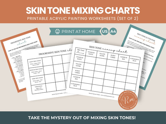Skin Tone Mixing Charts | Printable Acrylic Painting Worksheets | Colour Mixing Guide for Artists (Set of 2)